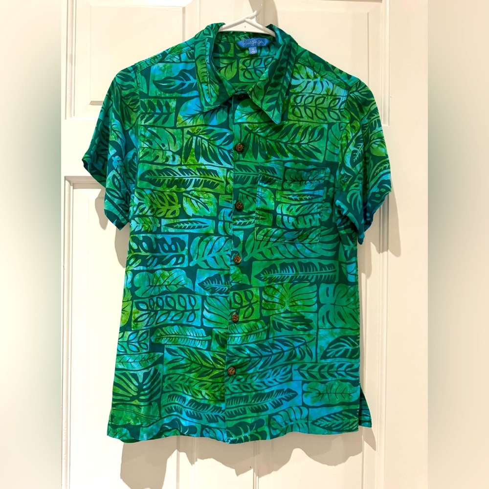 Blueginger Boys Hawaiian Surf Button-down Collared Shirt - Leaf Print- Size 12